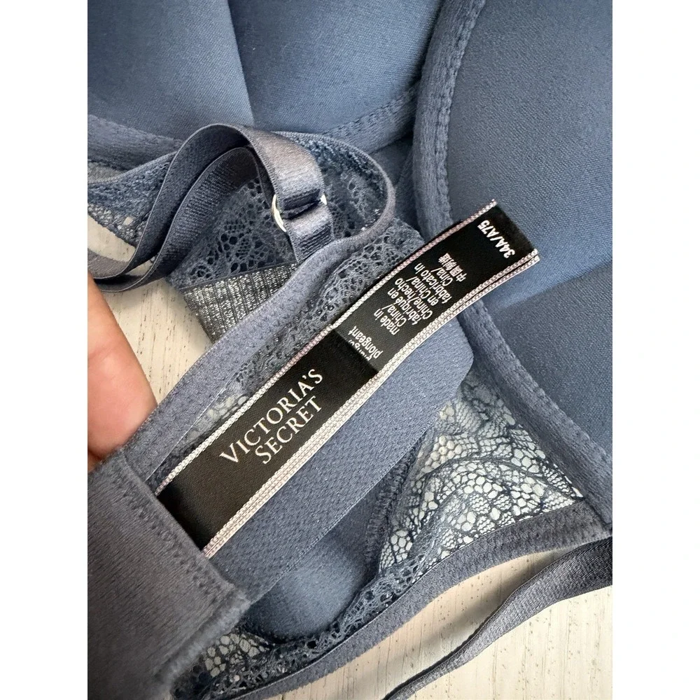 Victoria's Secret Bombshell Plunge Add 2 Cups Sz 34A Blue Lace Shimmery